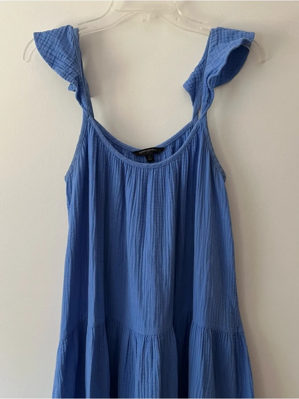 Banana Republic Gauzy Cotten Tiered Maxi Dress Blue Medium Coastal Beachy